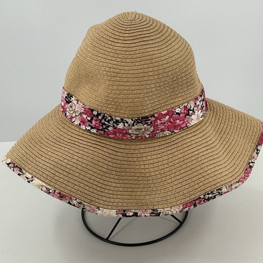 Floral Trim Straw‎ Sun Hat Wide Brim Beach Garden Cottagecore Summer Hat